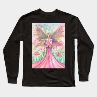 Wildflower Fairy Watercolor Illustration by Molly Harrison Long Sleeve T-Shirt